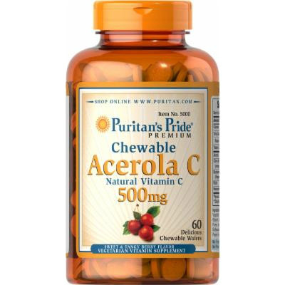 Витамин С 500 Vitamin C Puritan's Pride, Жевательная ацерола C-500 мг, 60 таб