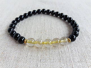 Браслет Чорний Турмалін Шерл Рутиловий кварц Волосиста d 6мм