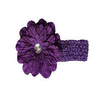 Детская фиолетовая повязка - цветок 12см, окружность 28-50см
