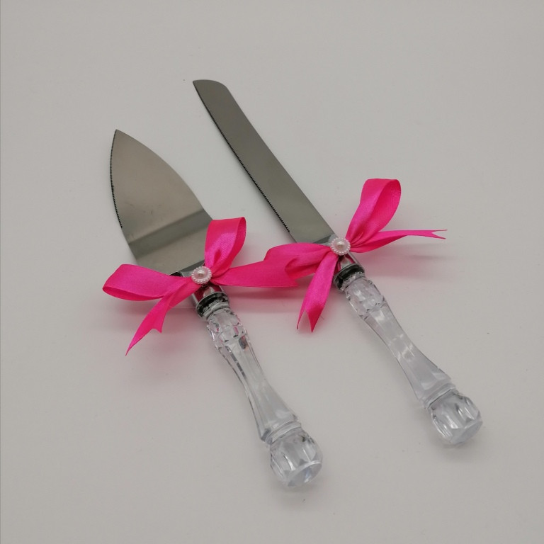 Набор нож и лопатка для свадебного торта (розовый цвет) - фото 3 - id-p1113194509