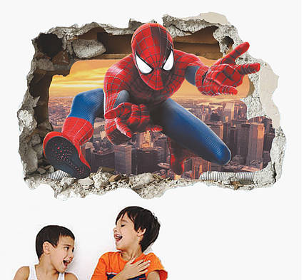 3D інтер'єрні вінілові наклейки на стіни Людина Павук 70-50 см у дитячу. Декор, шпалери Марвел Месники