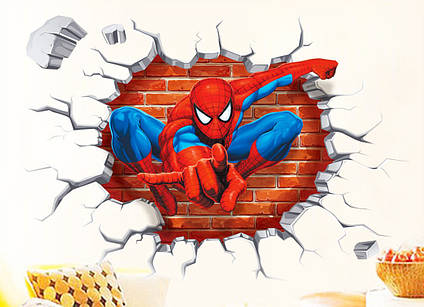 3D інтер'єрні вінілові наклейки на стіни Людина Павук 50-45 см у дитячу. Декор, шпалери Марвел Месники
