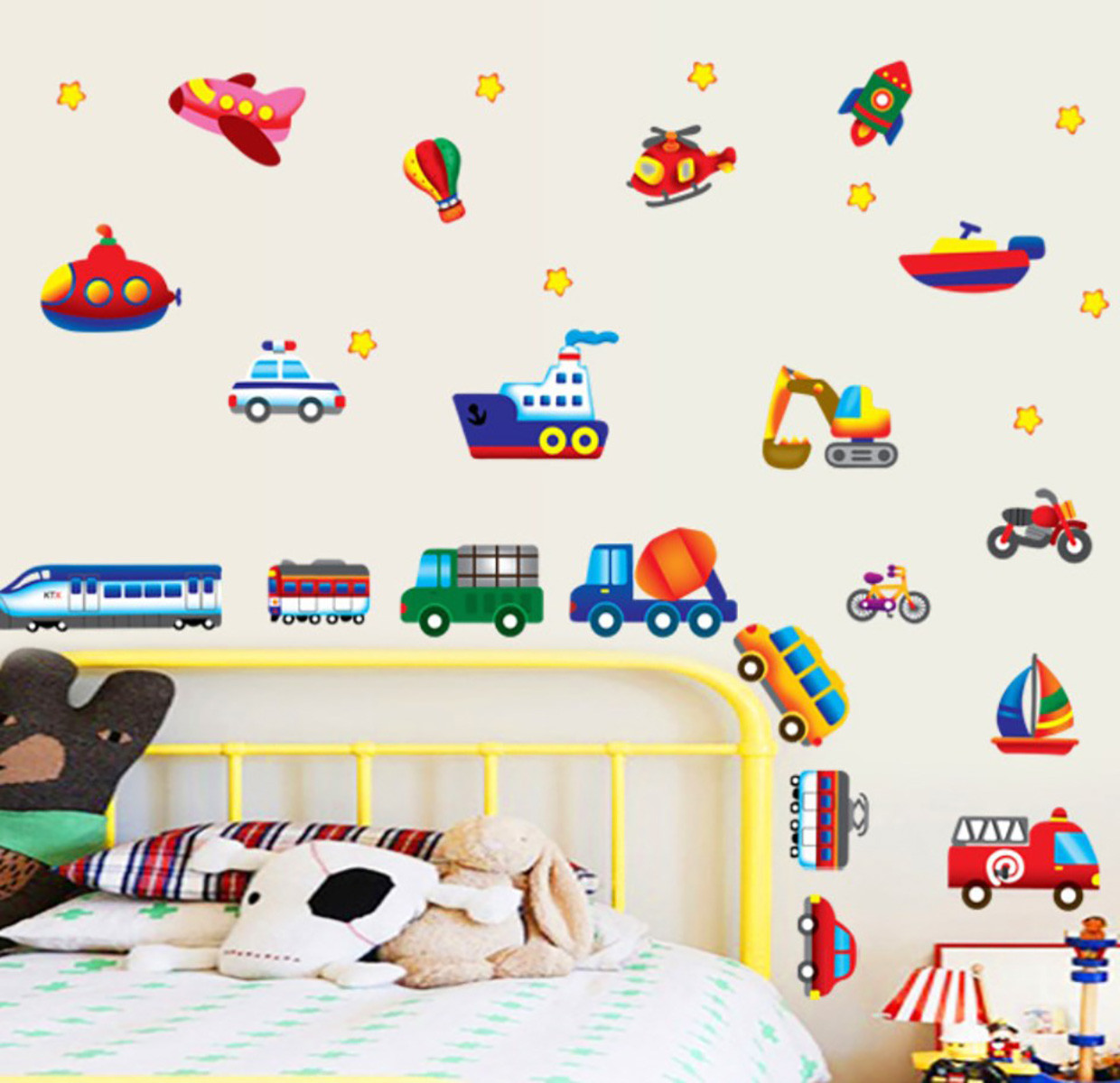 3D інтер'єрні вінілові наклейки на стіни Машинки, Потяги, Літаки, Кораблі 70-50 см у дитячу. Декор,Обої