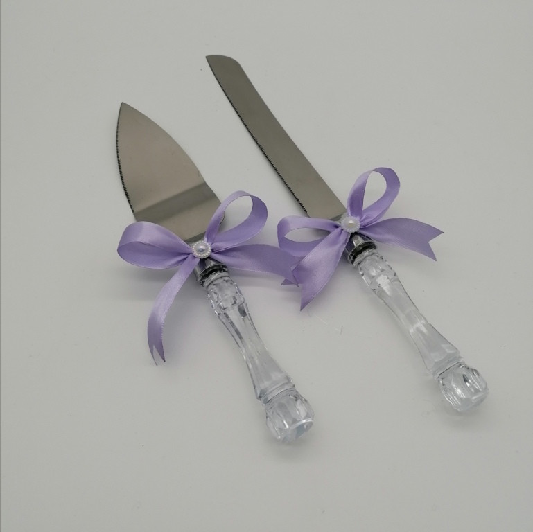Набор нож и лопатка для свадебного торта (лиловый цвет) - фото 3 - id-p1113202438