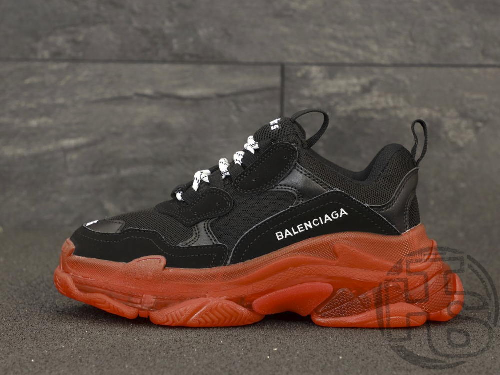 Balenciaga Triple s Black Red on feet