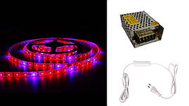 Комплект для рослин Блок живлення фітострічка та під'єднання до 220 В LED FITO GreenHouse 5 м вологозахисна IP65