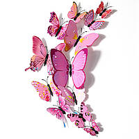 3D Метелики 12 шт. Для Декору Рожеві Різнобарвні N4. Декор, шпалери, Метеліки
