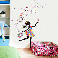 3D интерьерные виниловые наклейки на стены "Цветочная Фея с Бабочками" 90-60 см в детскую. Декор