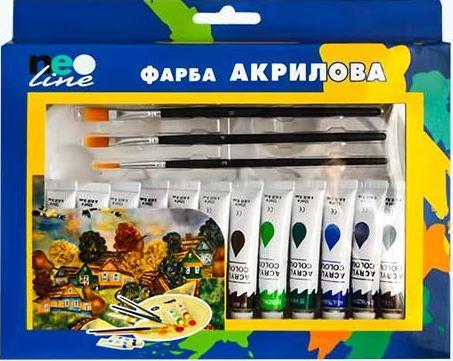 Фарби акрилові 12 кольорів х 12 мл в тубі + кисті та палітра NeoLine KNZ
