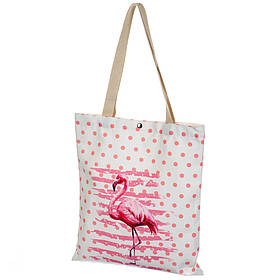 Нежная тканевая сумка шоппер из экологически чистых материалов "Фламинго в горошек" (8124-010)