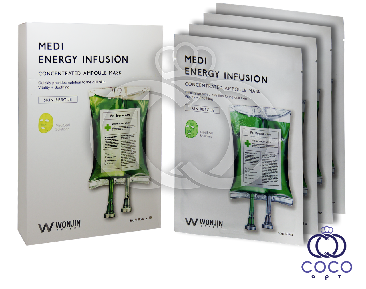 Тканинна інфузійна маска-муляж Wonjin Medi Energy Infusion c омолоджуючим ефектом (10 штук)