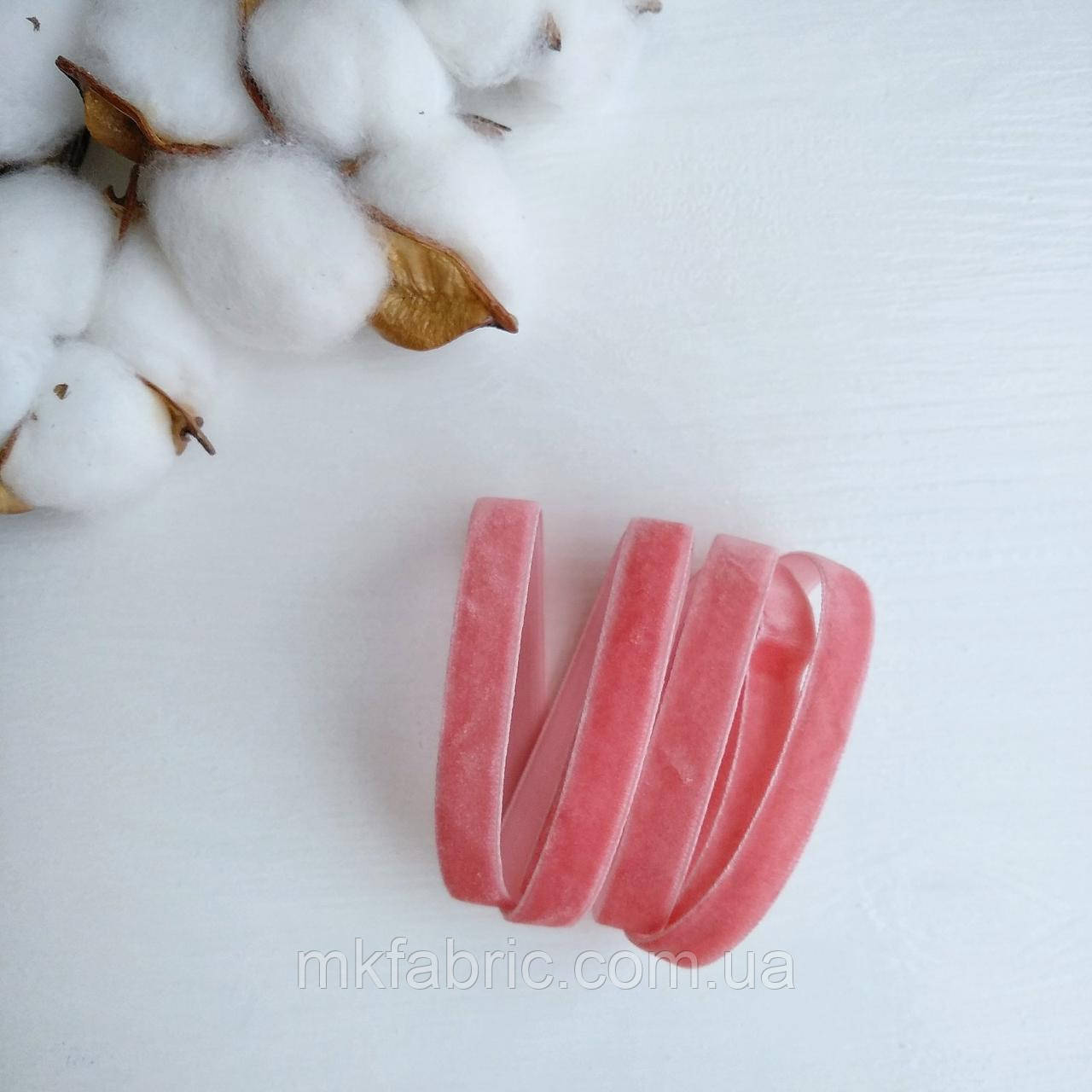 Бархатная лента шириной 1 см, КОРАЛЛОВЫЙ