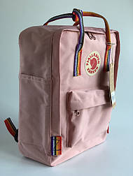 Рюкзак Канкен Fjallraven Kanken Pink Cream Rainbow райдужні ручки. Живе фото. Premium replic