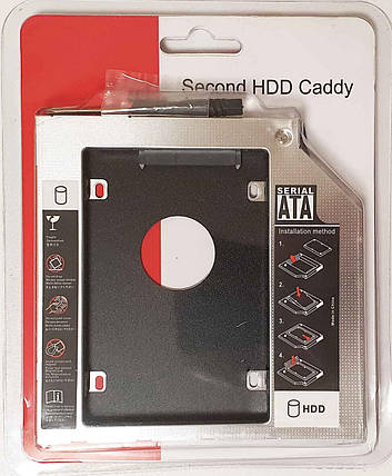 Кишеня для установки другого жорсткого диска SATA у відсік DVD 12.7 мм SATA (optibay caddy оптібей ) алюміній, фото 2