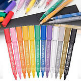 Маркери для дизайнерів, набір різнокольорових акрилових маркерів 12 шт для малювання по тканині, склу та дереву, фото 4