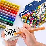 Маркери для дизайнерів, набір різнокольорових акрилових маркерів 12 шт для малювання по тканині, склу та дереву, фото 3