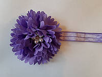 Сиреневая детская повязка с цветком - окружность 40-50см, диаметр цветка 9см