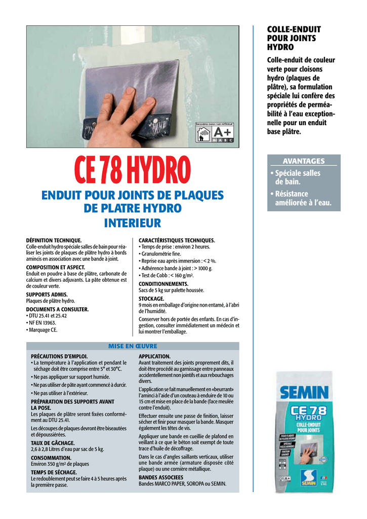 Влагостойкая шпаклевка SEMIN CE 78 HYDRO SAC DE,5кг