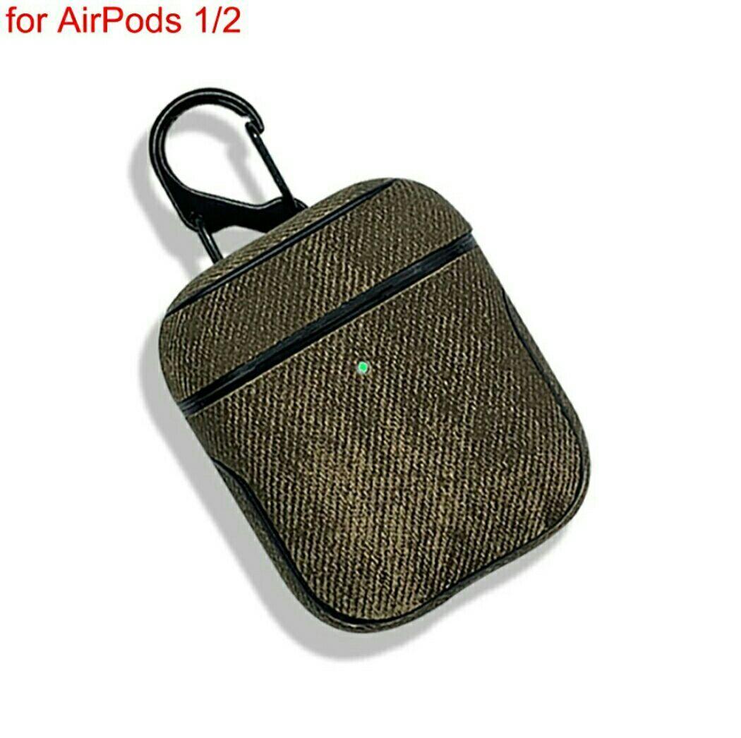 Протиударний чохол - Airpods Apple. Пластик + джинс (темно-коричневий)