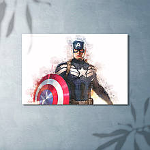 Капітан Америка Фото друк Картина на полотні Акварельна техніка Месники Супер герой Декор в кімнату