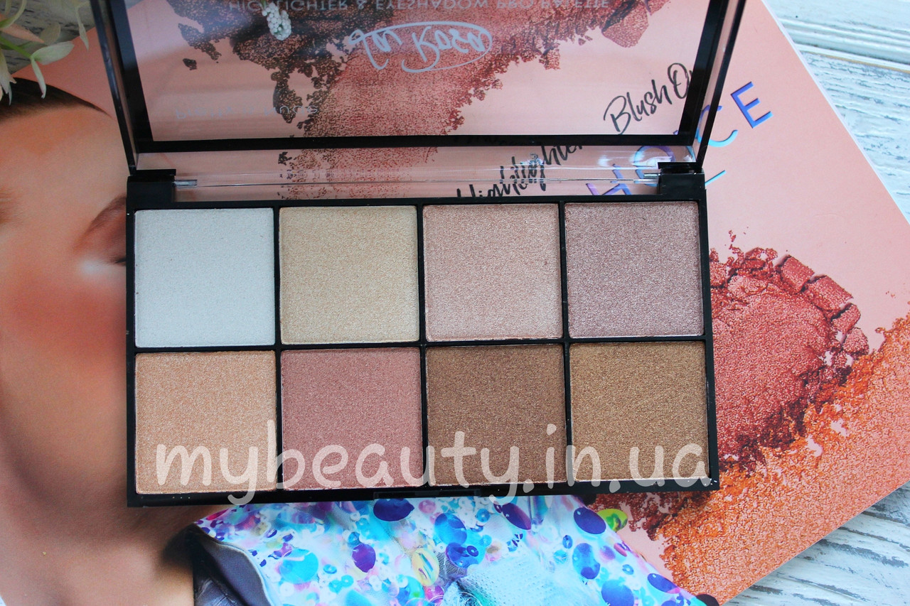 Хайлайтер-тіні для обличчя і повік LA ROSA Highlighter & Eyeshadow Pro Palette 8-ми кольорові