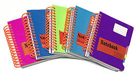 Блокнот на спирали с закладками , пластиковая обложка, 10*14,5см , 200 листов в клетку 695