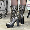 Черевики шкіряні жіночі сірого кольору, на високому каблуці, фото 3