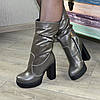 Черевики шкіряні жіночі сірого кольору, на високому каблуці, фото 4
