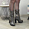 Черевики шкіряні жіночі сірого кольору, на високому каблуці, фото 2