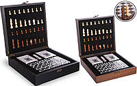 Набор настольных игр деревянные шахматы + домино + карты 2650: размер 24х24см