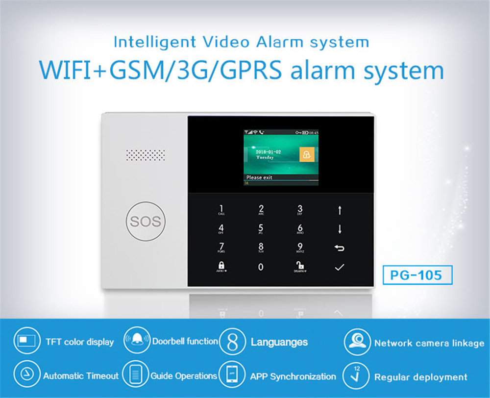 Бездротова gsm WiFi сигналізація rfid брелки 3 дротові зони центральна панель із живленням Marlboze PG105