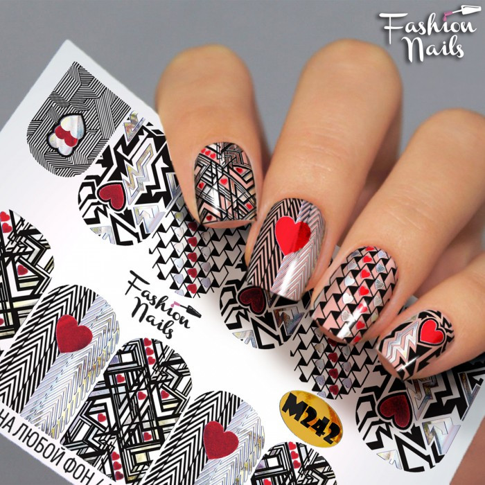 Слайдер-дизайн Fashion nails - наклейка на нігті - геометрія, серце