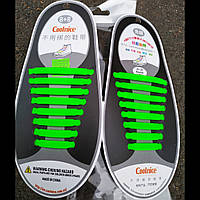 Шнурки силіконові салатові яскраво-зелені Coolnice (8+8 штук)