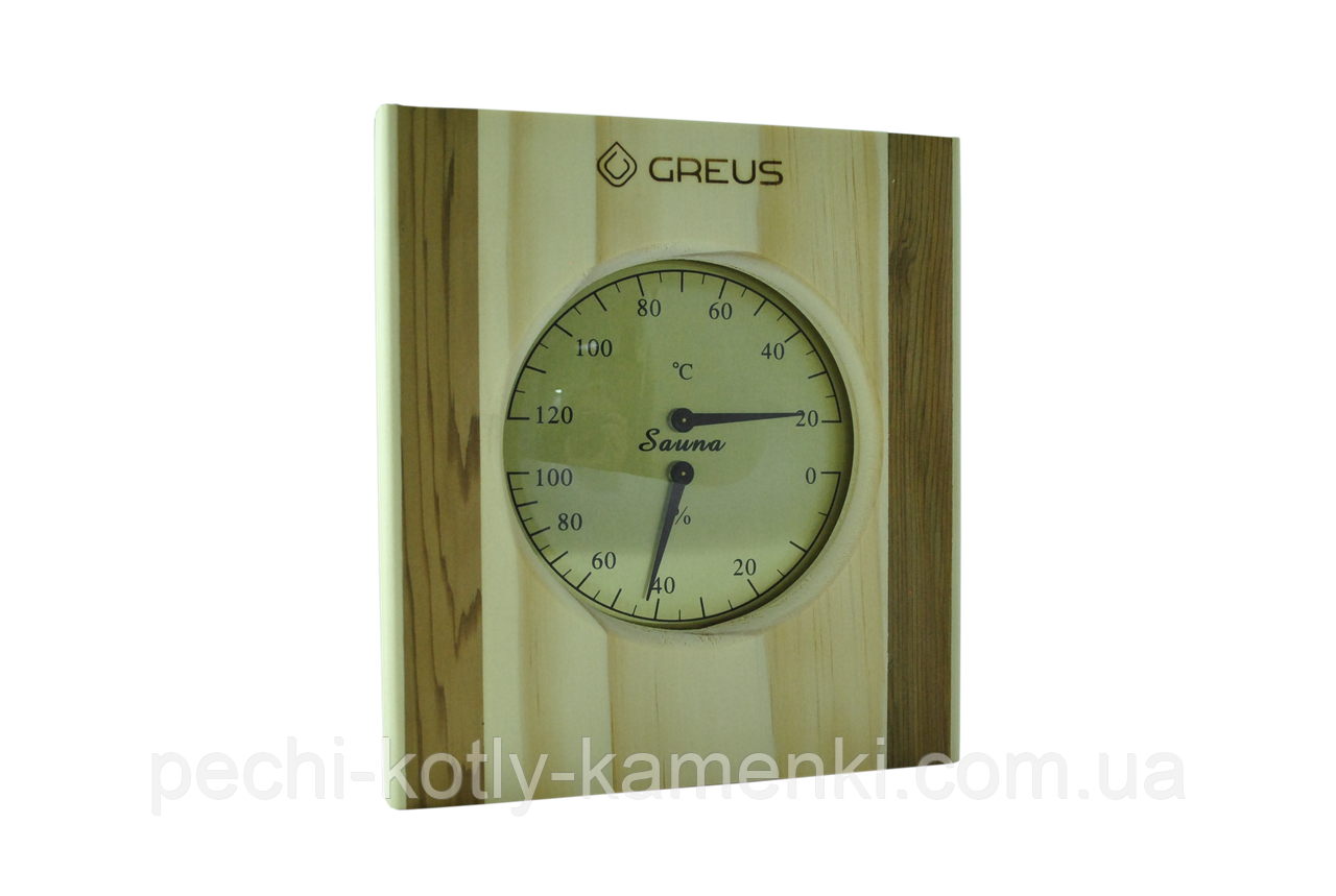 Термогігрометр Greus сосна/кедр 16х14,5 для лазні та сауни
