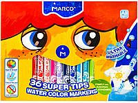 Фломастеры MARCO 36 цветов тонкие, в картонной упаковке (смываемые, антибактериальные) №1630-36