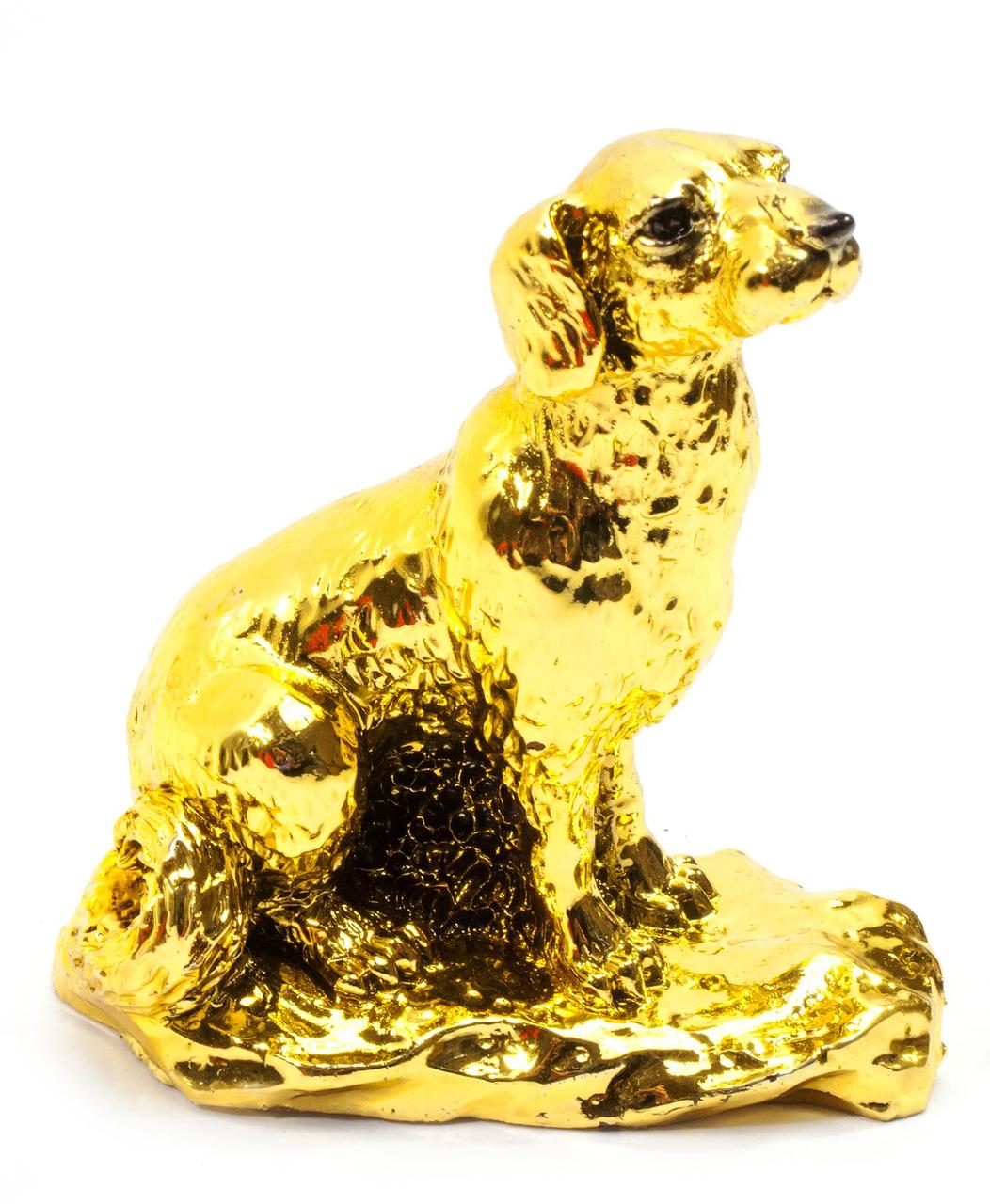 Собака каменная крошка "золото" (8,5х8х5 см) - фото 1 - id-p1113873611