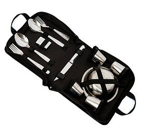 Набір пікнік на 4 персони з неіржавкої сталі "02-4" сімейний набір посуду для пікніка 19в1