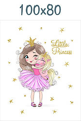 Панелька із сатину для дитячого пледа "Принцеса з єдинорогом на руках" 80*100 см