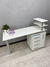 Манікюрний стіл з УФ-лампою, полицями для лаків і ящиком Карго, колір - білий