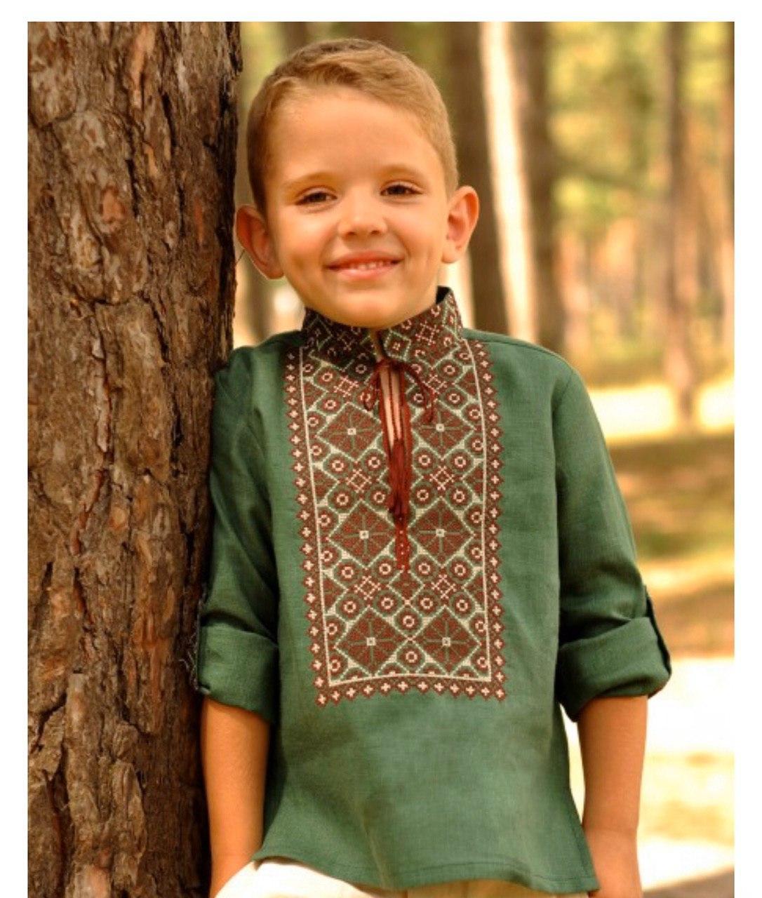 Вышиванка детская для мальчика зеленая - фото 1 - id-p418321611