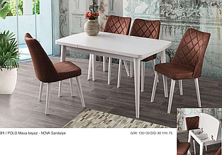 Комплект обідніх меблів POLO masa/NOVA san.130+30/80/75 — стіл + 4 стільці Mobilgen, Туреччина