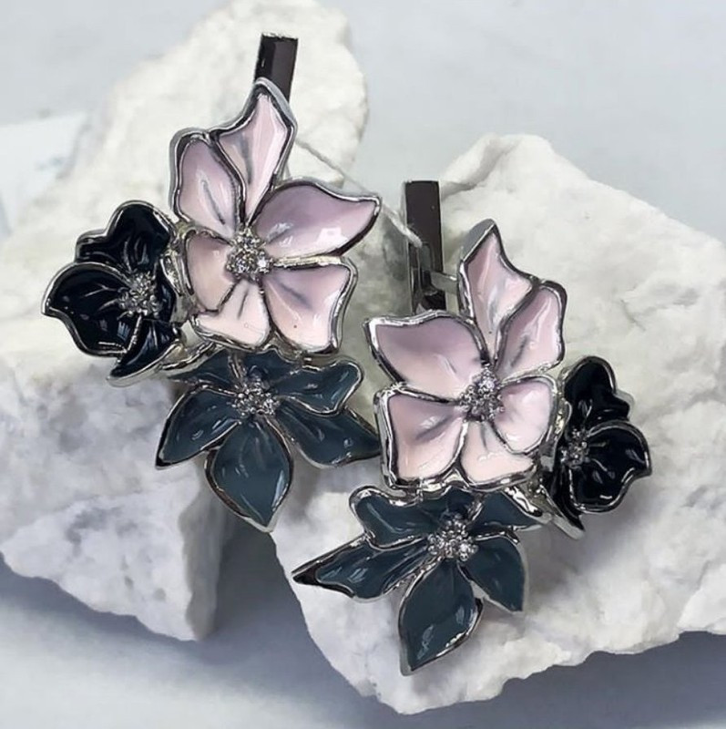 Срібні сережки з емаллю Поляна квітів
