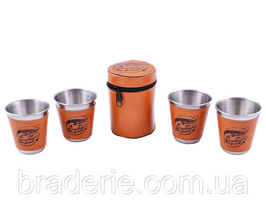 Набір чарок у шкіряному чохлі 4 штуки 70 мл PM-21 За багатий улов, фото 1
