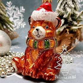 Скляна ялинкова іграшка Ведмедик в шапочці і шарфі Irena