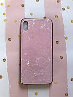 Силиконовый чехол Мрамор блестящий на iPhone XS Max Розовый