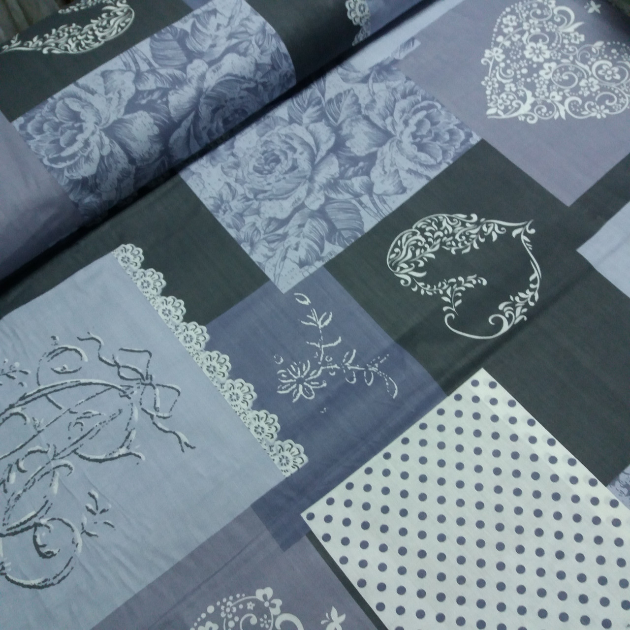 Бязь Прованс клапті з сердечками і трояндами, ширина 220 см, фото 1