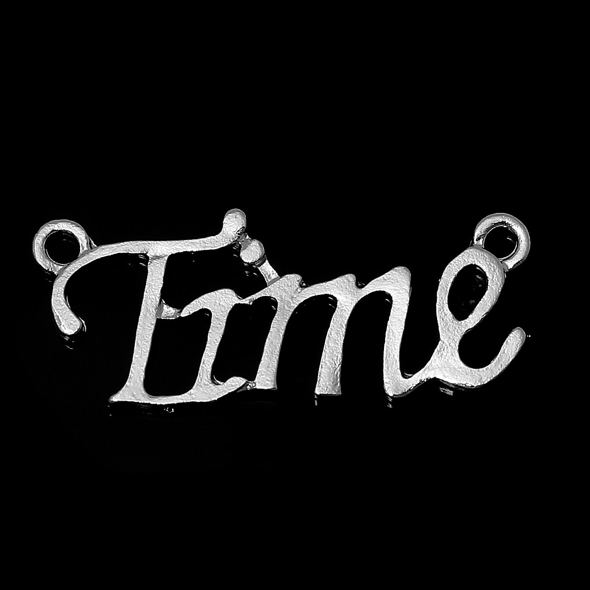 Конектор, Слово " Time ", Колір: срібло, Цинковий сплав, 28 мм x 11 мм