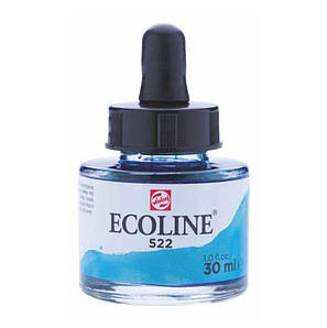Фарба акварельна рідка Ecoline (522), Бірюзова синя, 30 мл, Royal Talens, фото 1