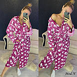 Халат довгий теплий із зайцями з капюшоном із поясом, фото 3