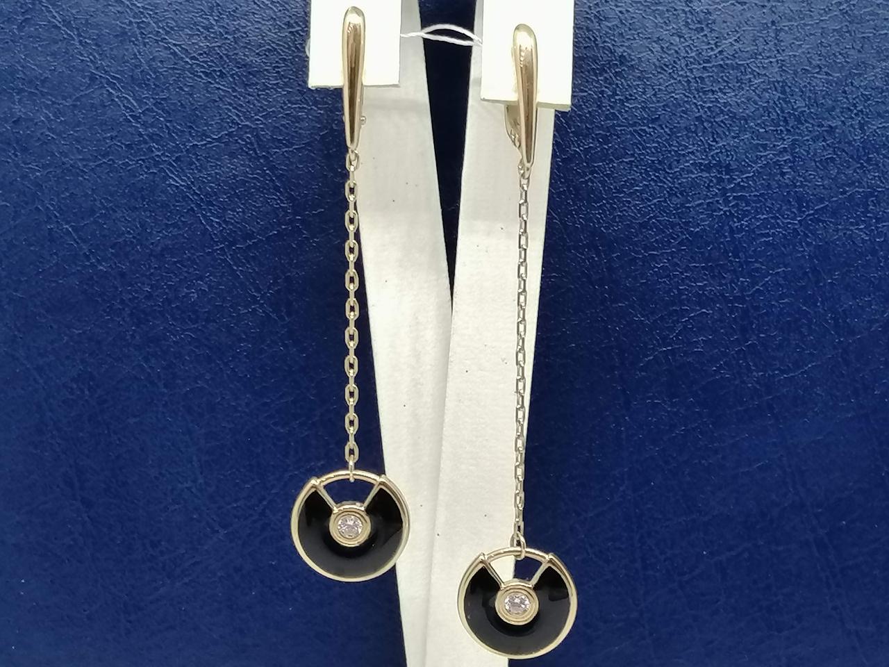 Золоті сережки з фіанітами і емаллю. СВ790И, фото 1